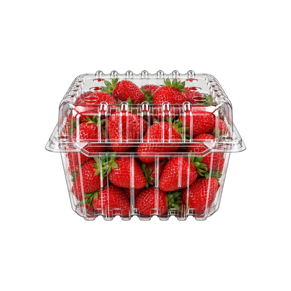 Envase termoformado de frutillas con tapa transparente