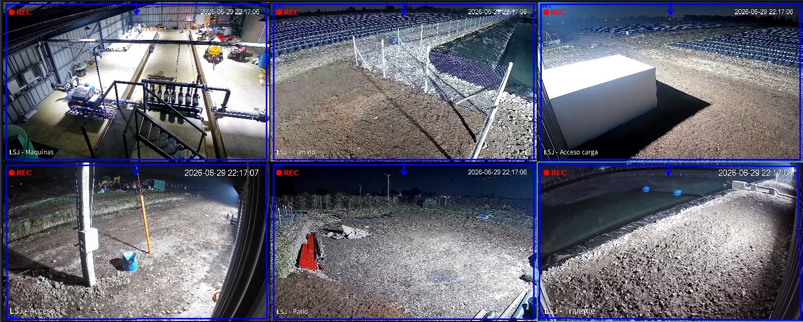 Seis cámaras de noche: sala de máquinas, camino, accesos, patio y tranque