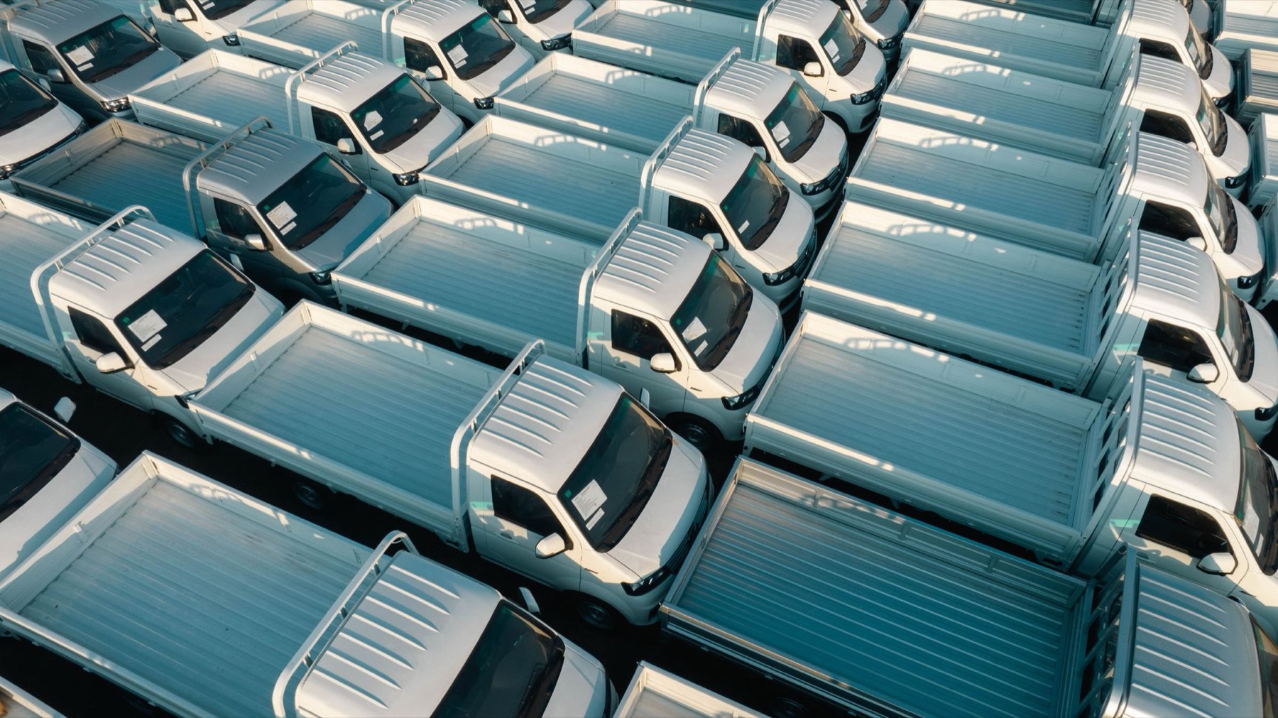 Flota de camionetas estacionadas en fila